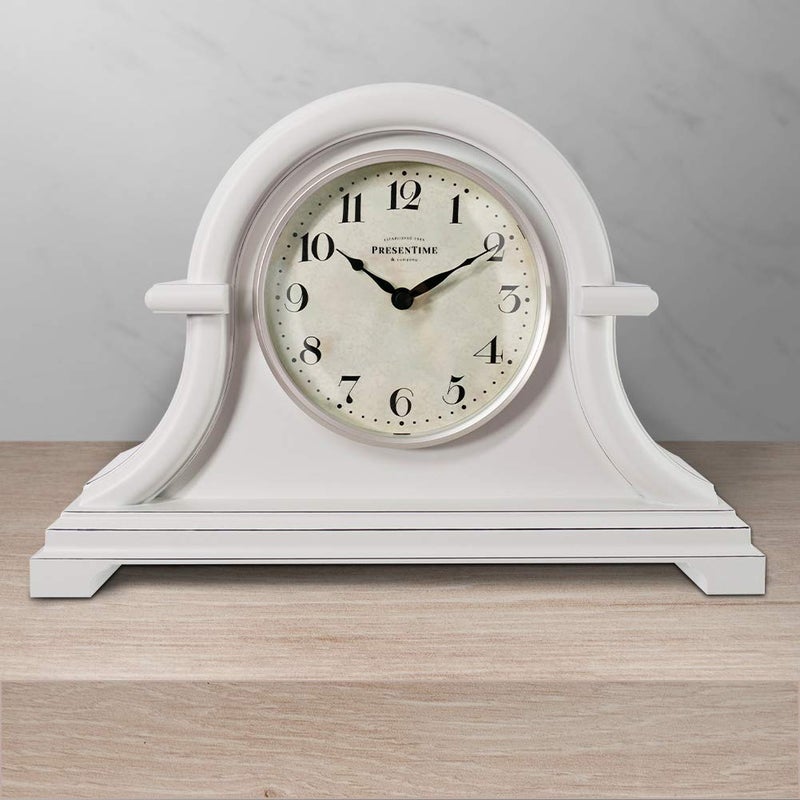 Presentime & Co. Mantel Clock Vintage Farmhouse Series, Napoleon Desk & Shelf Clock, 13 x 10 inch, Domed Lens, Quartz Movement, ABS Plastic Case, Gray Cream Finish (Home/Tabletop Decoration) - Image 2